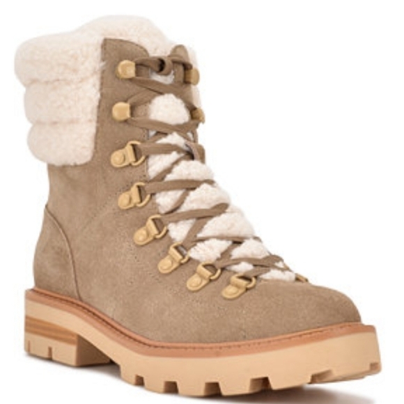 NEW! NINE WEST Suede Leather Rima Sherpa Lined Hiking Combat Boots 9.5. - Picture 1 of 9